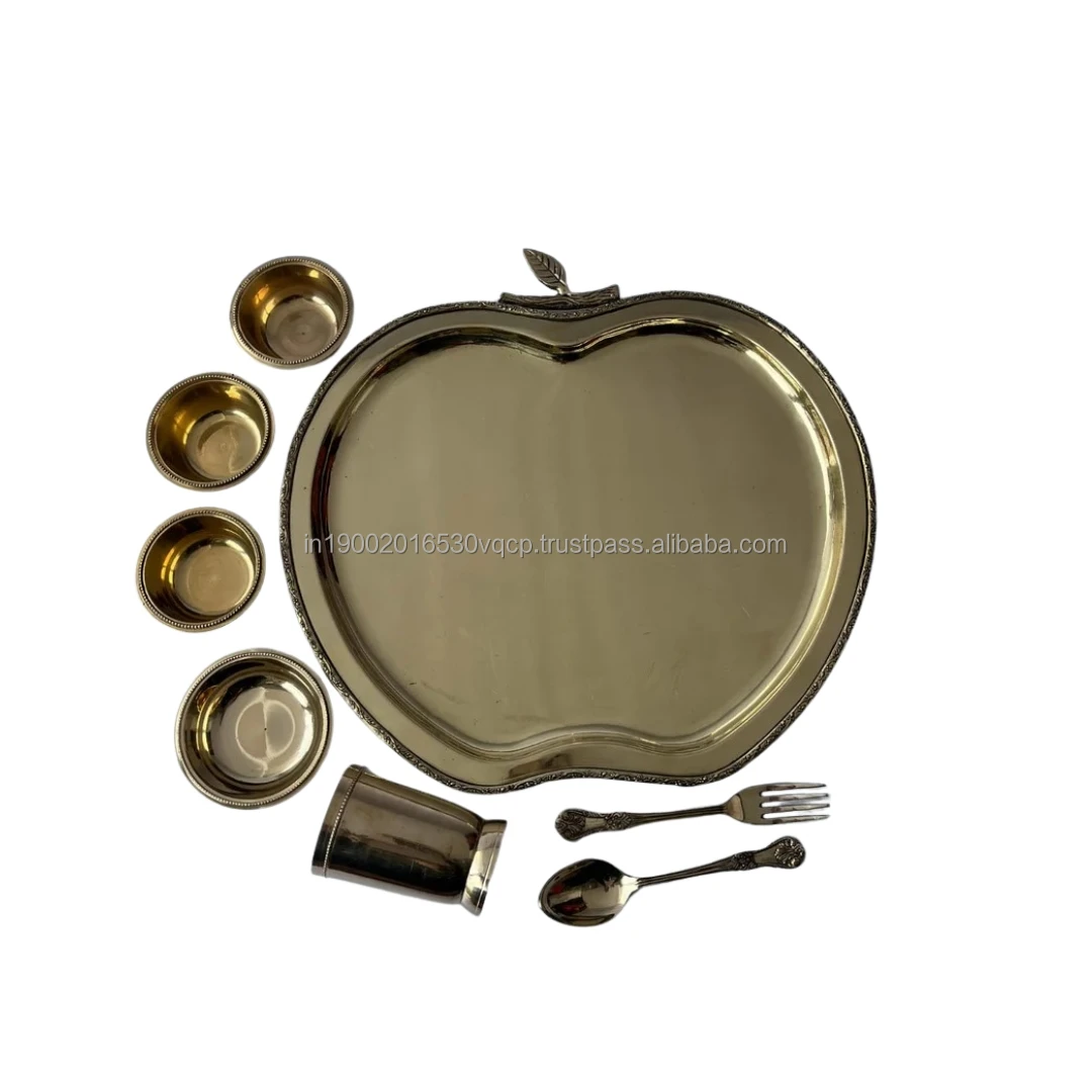 Brass apple Dinner Set (Pack of 8 pieces) Attractive & Elegant Hammered Looking Perfect for Home & Restaurants use.