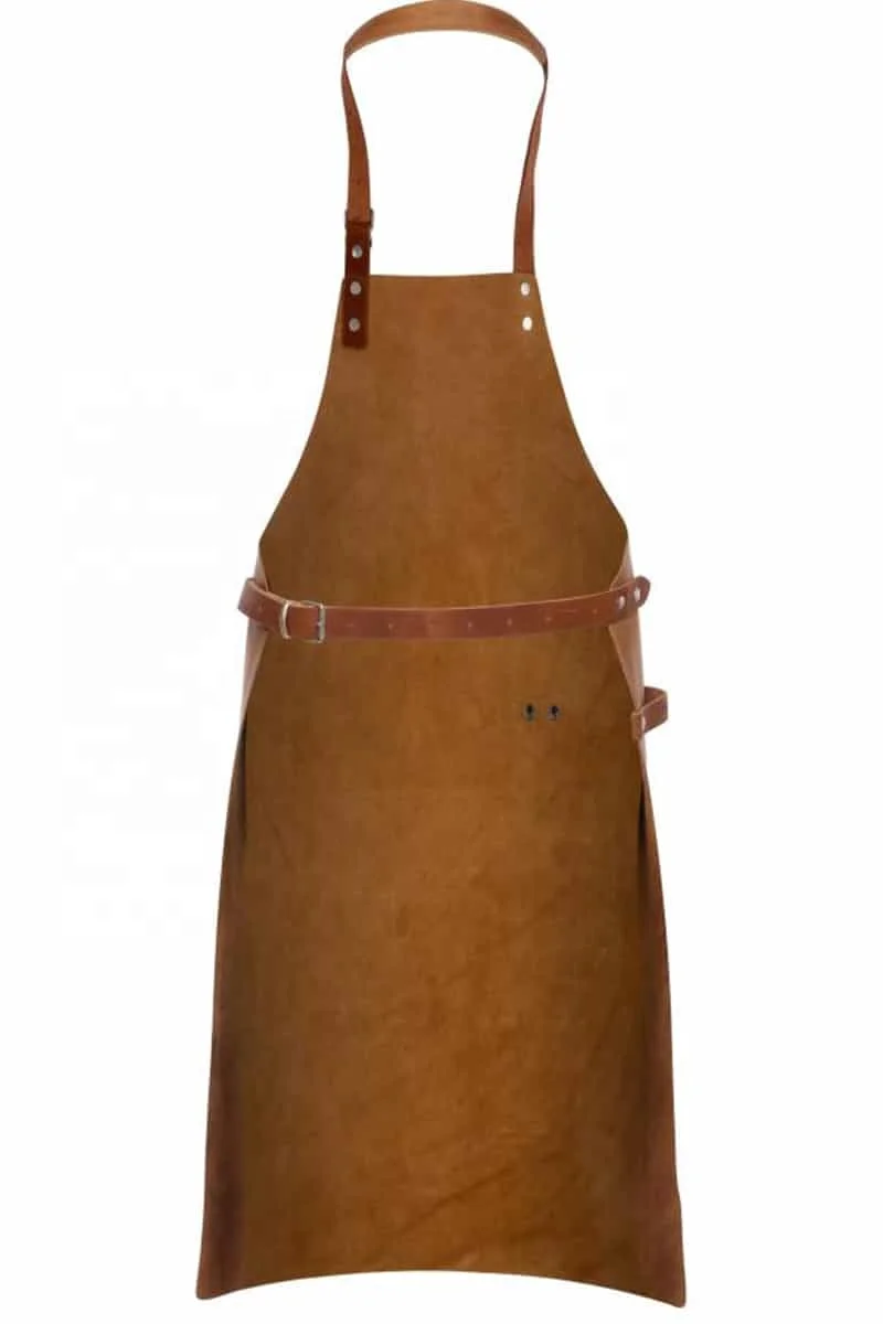 
Bbq Leather Aprons With 1.4mm Thickness Brown Bib Three Piece Stitched Plain Color Best Quality Kitchen Wear 