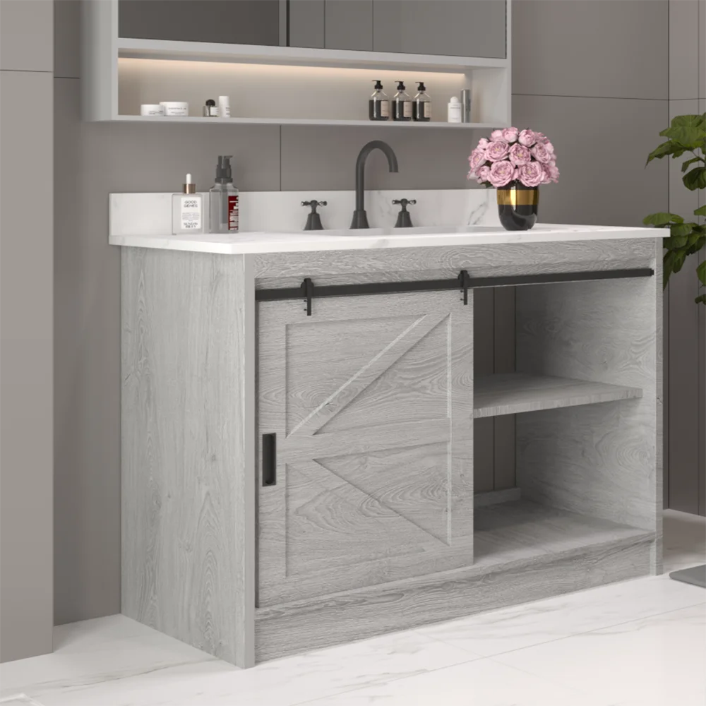 frameless high glossy PET finish wooden panel bathroom vanity cabinet with best promotion for bulk order