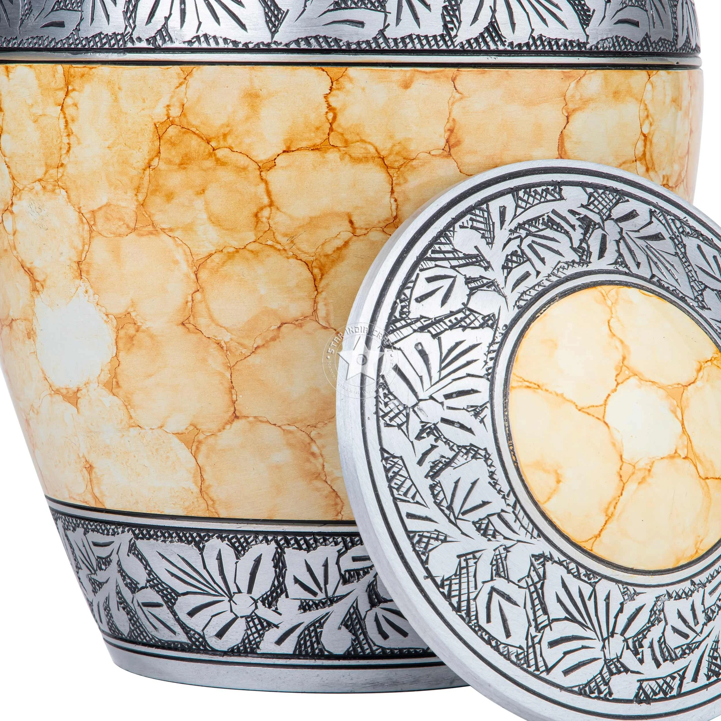 Peaceful Funeral Cremation Aluminium Urn for Ashes- Adult Large Funeral Urns Handcrafted - STAR INDIA CRAFT