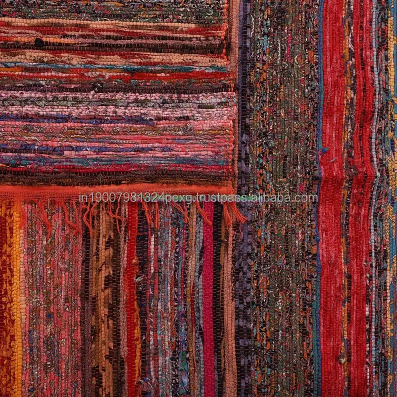 2021 Black FridayHandmade Chindi Rag Runner Rug Living Room Dhurrie Cotton Orange Reversible Recycled Porch Woven Floor Yoga Mat
