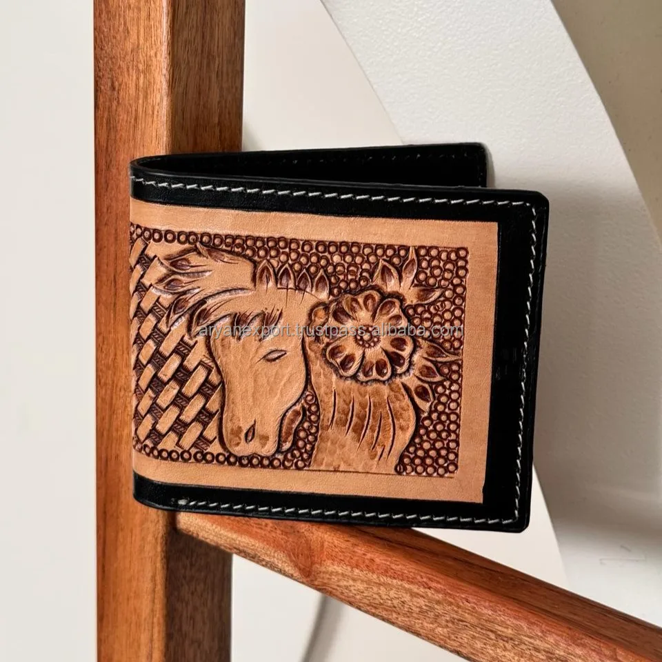 Leather Wallet Hand Carved Men Leather Tri Fold Wallet Personalized Hand Tooled Fancy Leather Purses New Stylish Unique wallet