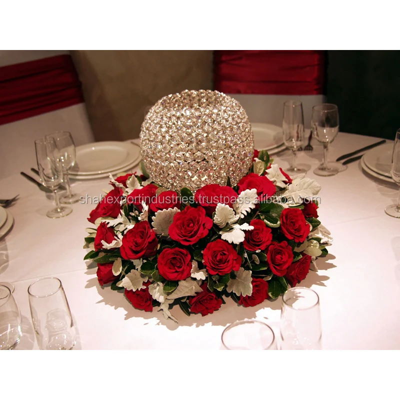 Crystal Beaded Flower Vase Decorated Artificial Flowers Arrangement Wedding Centerpiece Tabletop Flower Vase