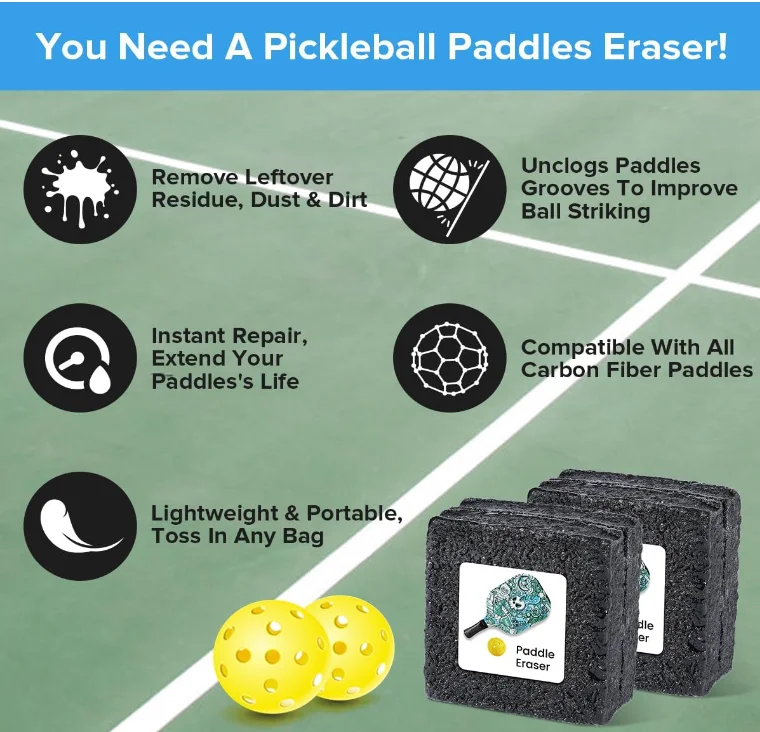 MOZKUIB Pickleball Paddle Eraser Carbon Fiber  Racket Dust Remover Rubber Bar Cleaner for Fast Residue