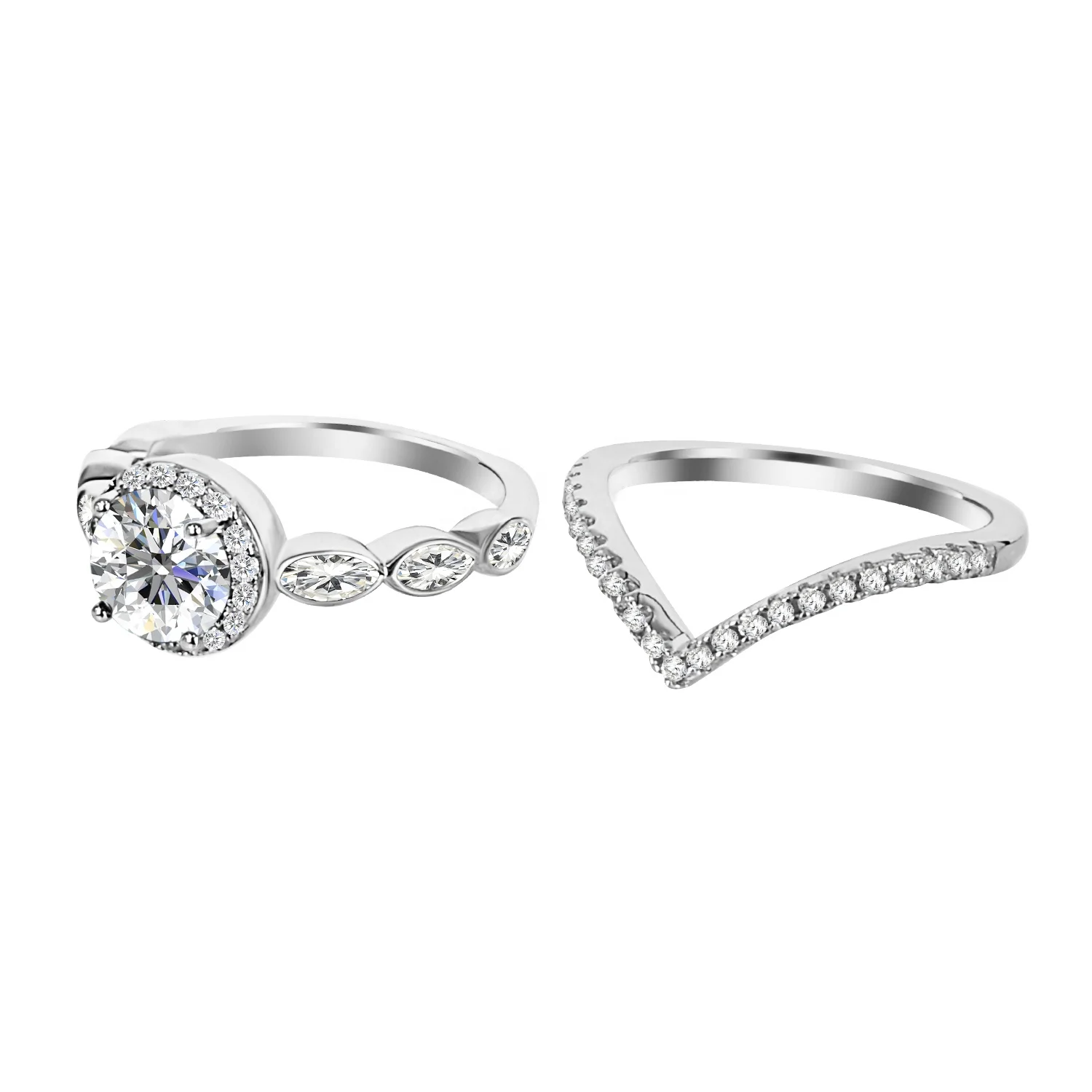 Ideal Cut Moissanite Diamond Jewelry Hypoallergenic 925 Silver 2 IN 1 Wedding Bridal Engagement Halo Ring Set Destiny Jewellery