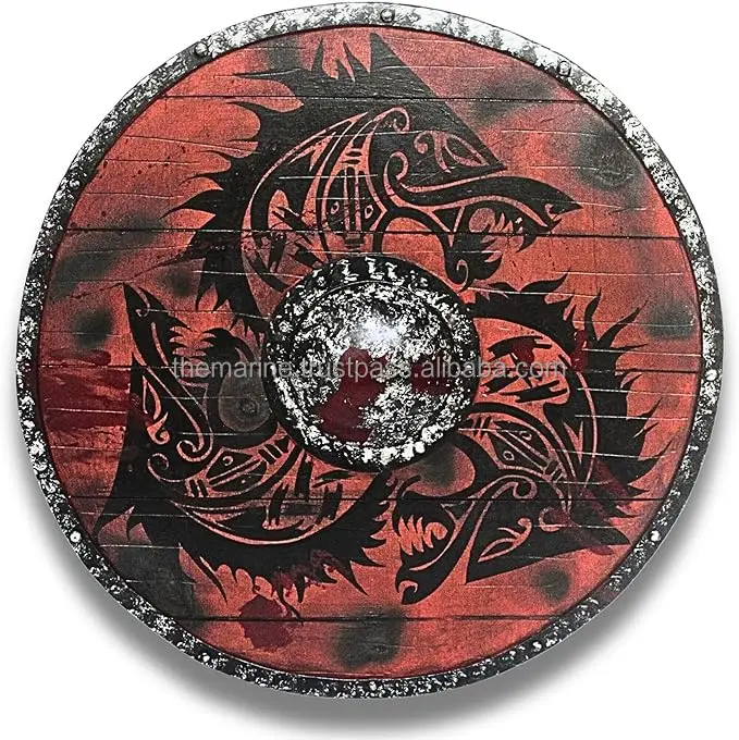 24 Inch Medieval Wooden Shield Adults Custom Printed Metal Steel Model Featuring Viking Dragon Design Gifts Armour Collection