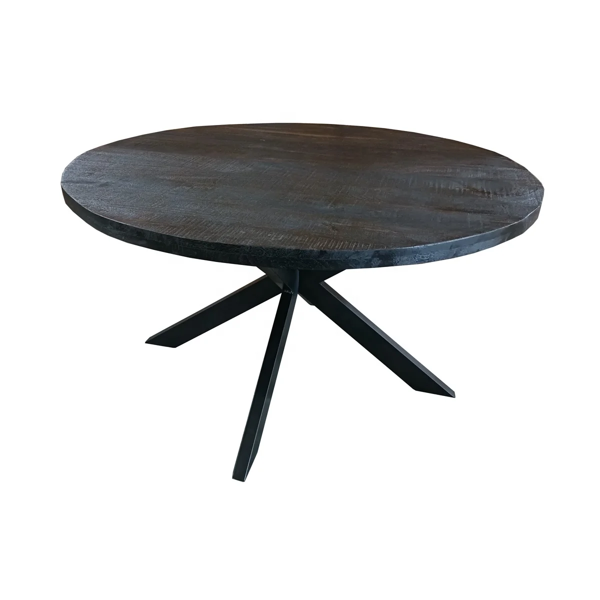 massive solid wood black Round dining table vintage industrial style 2022 mango wood dining table
