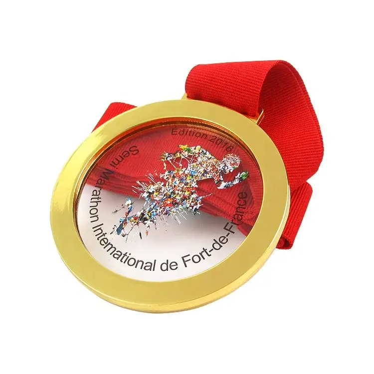 New Custom Design Honor Of Crystal Glass Personalized Blank Medal With Printing 3D Laser Engraved Ribbon