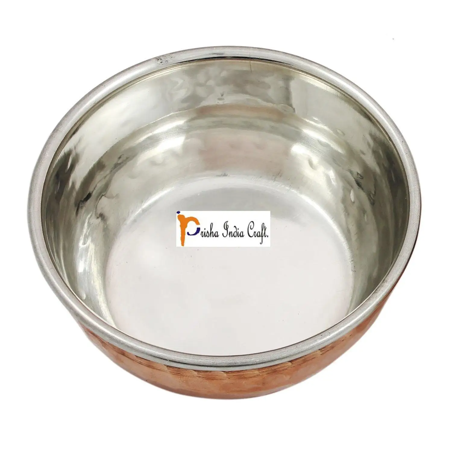 Prisha India Craft Steel Copper Serving Bowl with Spoon, Capacity 180 ML, Set of 2
