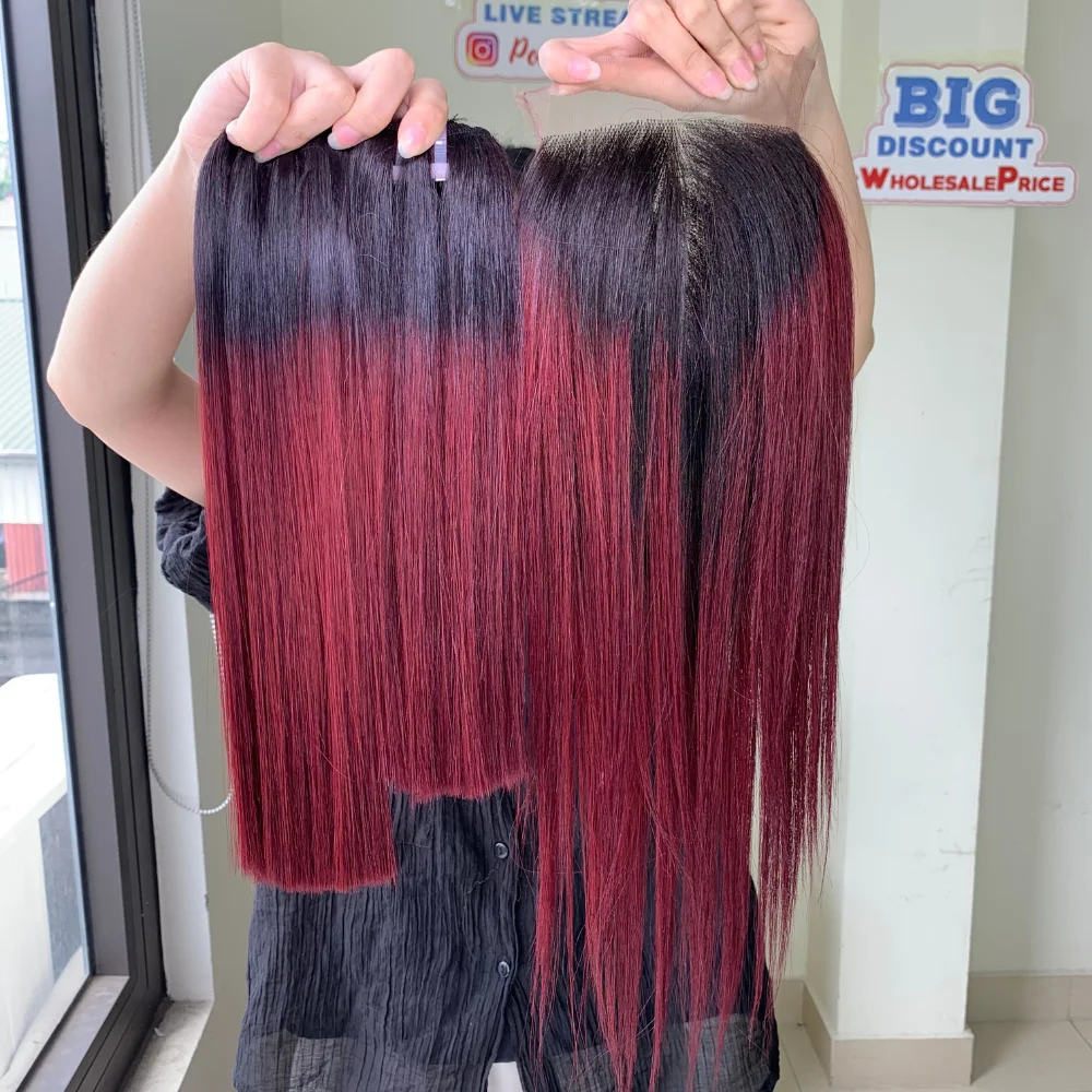 Wholesale Colored Weave Bundles 100% Human Hair 12A Grade 99J Burgundy Bone Straight Raw Full Cuticle Vietnamese Hair Extensions