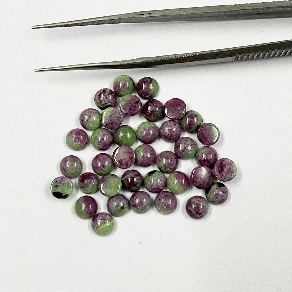 Top Quality 8mm Natural Ruby Zoisite Round Flat Cabochon Loose Gemstone For Ring Jewelry Making Certified Gemstones Manufacturer