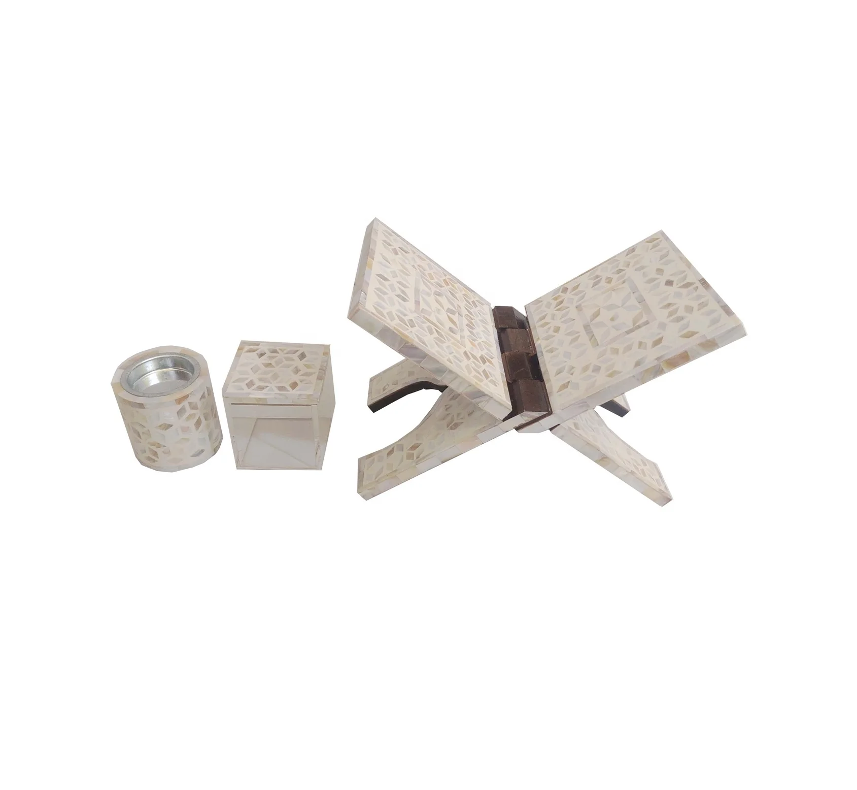 Arabic Ramadan Gift Wood Mother of Pearl Inlay Holy Quran Stand Mubkhar Bakhoor Burner Oud Burner Dubai muslim Censer Bone Inlay
