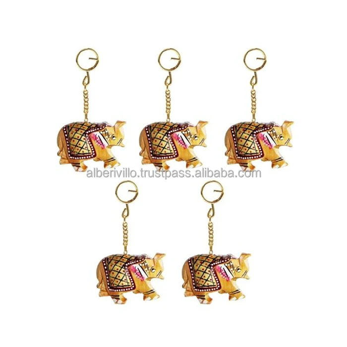Souvenir Gifts  Elephant Design Keyrings Wooden Wholesale Keyrings Charms with Different Design & Color from Indian Supplier