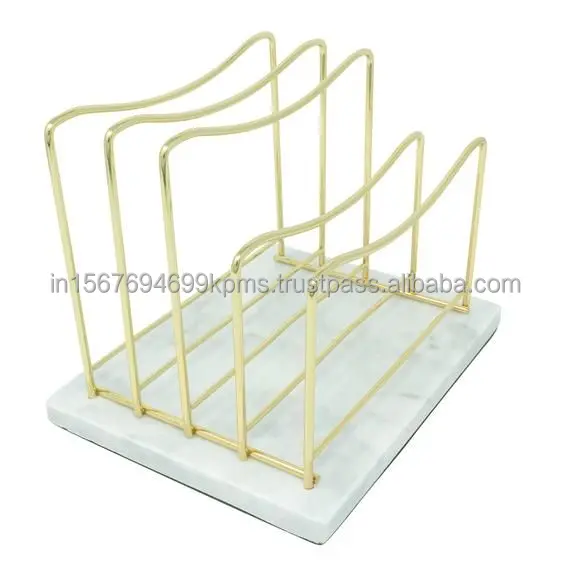 Decorative Metal Books Holder And Rack Gold Plated Amazing Desktop Wire Magazine Stand Marble Display Bookcase & Table Shelve