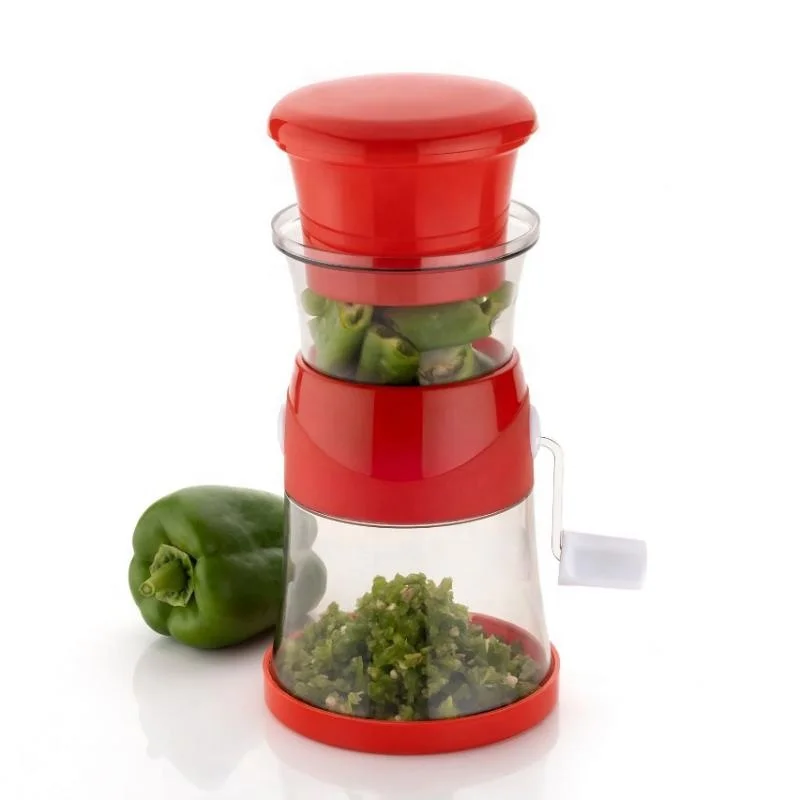 Transparent Round Plastic Manual Chilli Cutter Top Bottom Box Steel Hand Chopper for Veggie Onion Dry Fruit Peanut Cutting