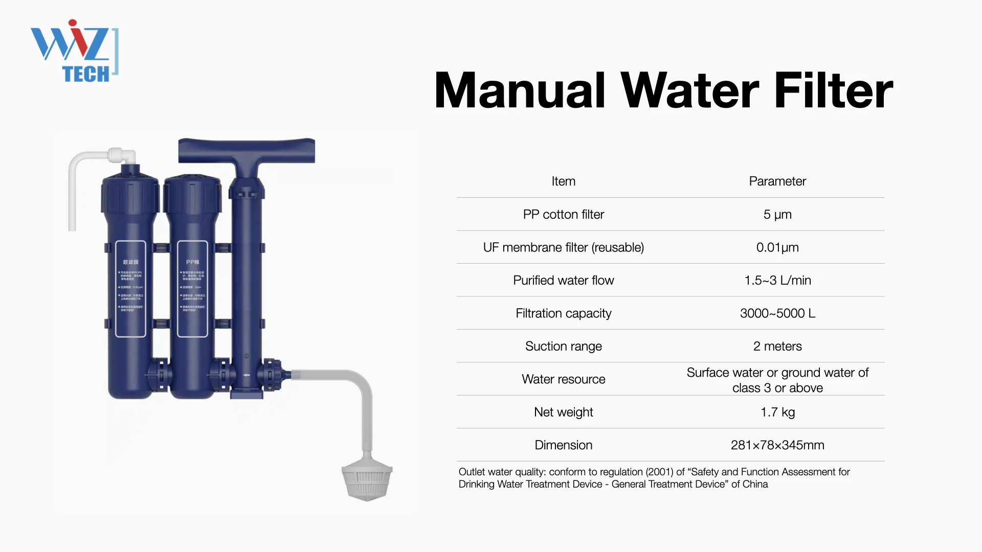 Hand Pump Water Filter Outdoor Hiking Water Treatment Device Water Purifier 0.01um UF Membrane