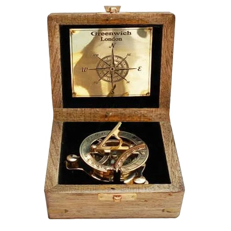 Admirable Sundial Brass Compass in Box, Pocket 2 inch Sundial Compass, Brass Engraved Sundial, Garden Sundials for Gift Your Log