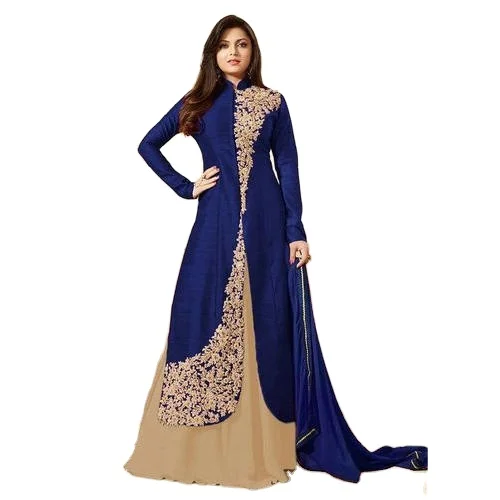 Blue Anarkali dress party wear hand embellished beautiful dress with dabka cora beads pearls stone work color can be customize