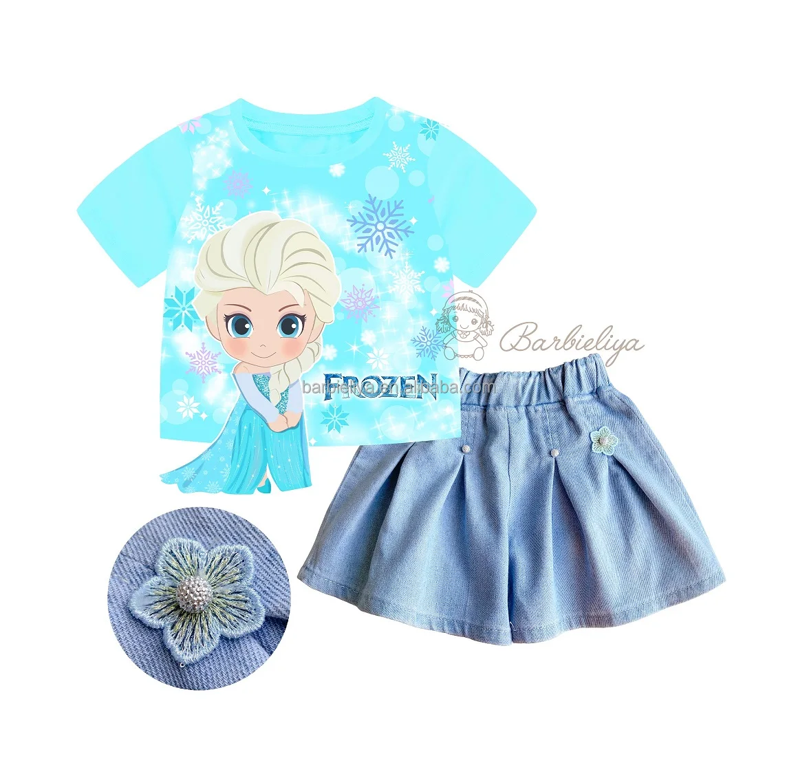 Barbieliya 2 pcs girls unicorn new design  top and pant denim set