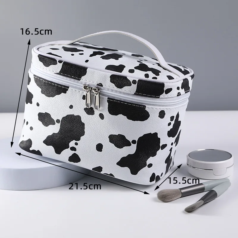 Travel Makeup Wash Cow Pattern Cosmetic Bag Waterproof Portable PU Milk Pattern Toiletry Bags with Zipper