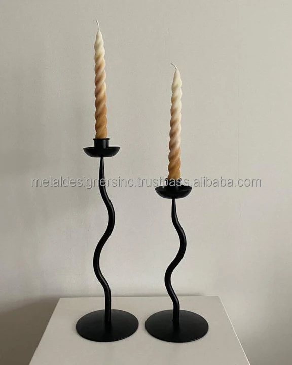 Set of 2 Candlestick black metal Holder with elegant curves candle stand  Candlestick for home, Table decor
