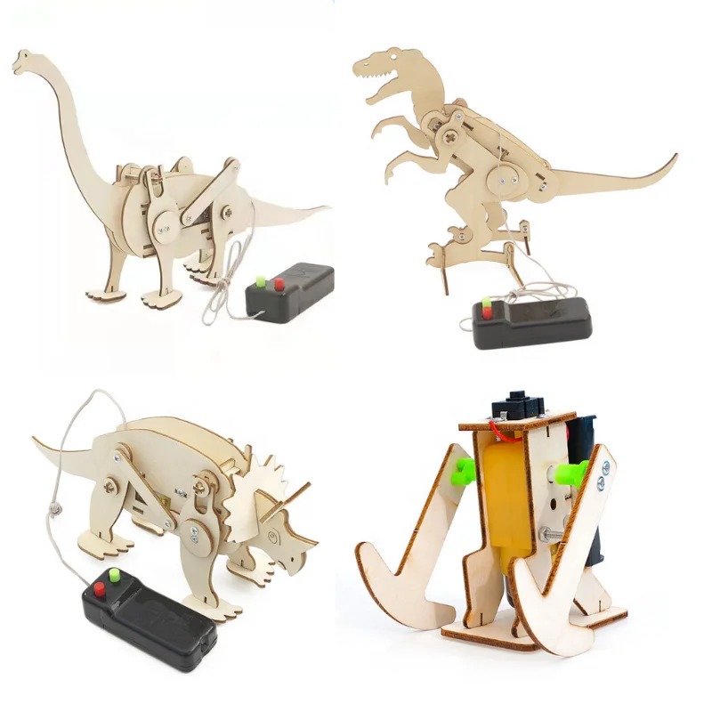 Diy Electric RC Control Movable Dinosaur Wooden Puzzle Kit Children Educational Toys