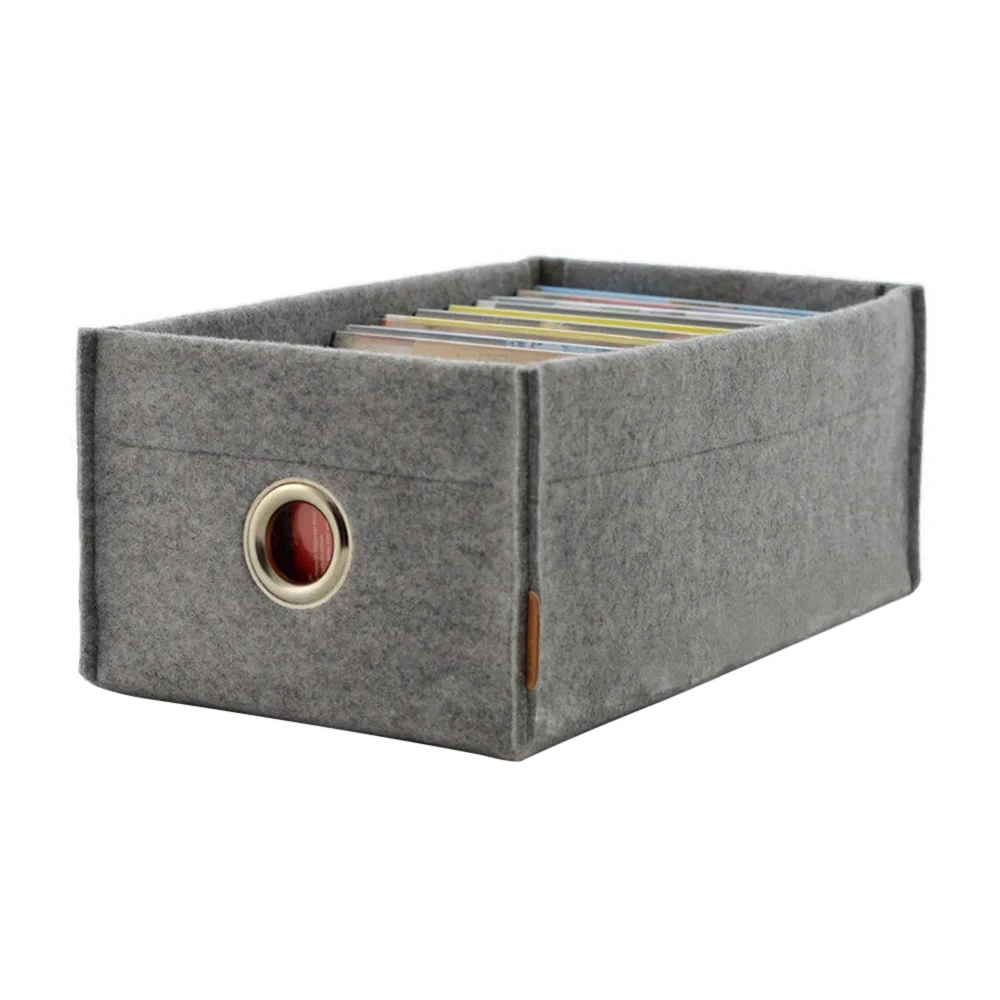 Upin OEM long storage basket gray CD organizer DVD felt storage box with metal circle
