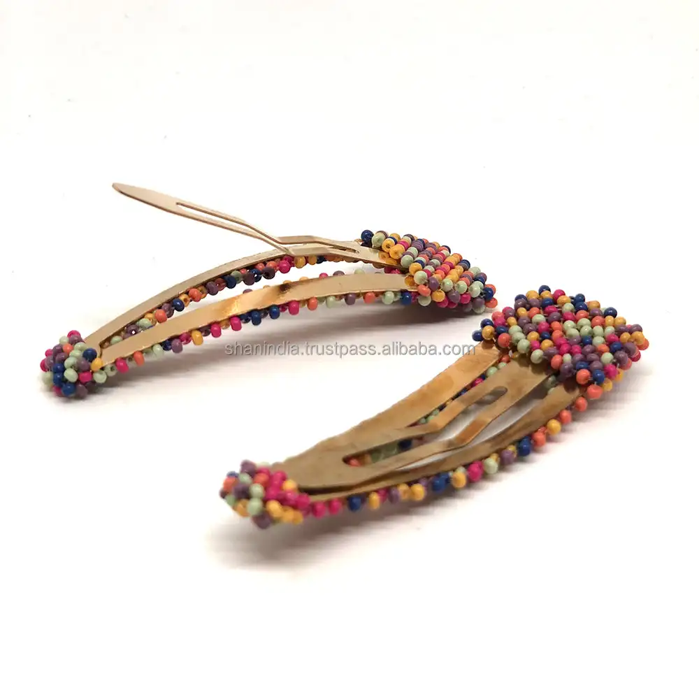 Amazon Hot Selling Handmade Medium Seed Beaded pair of Hair Barrettes for women and girls