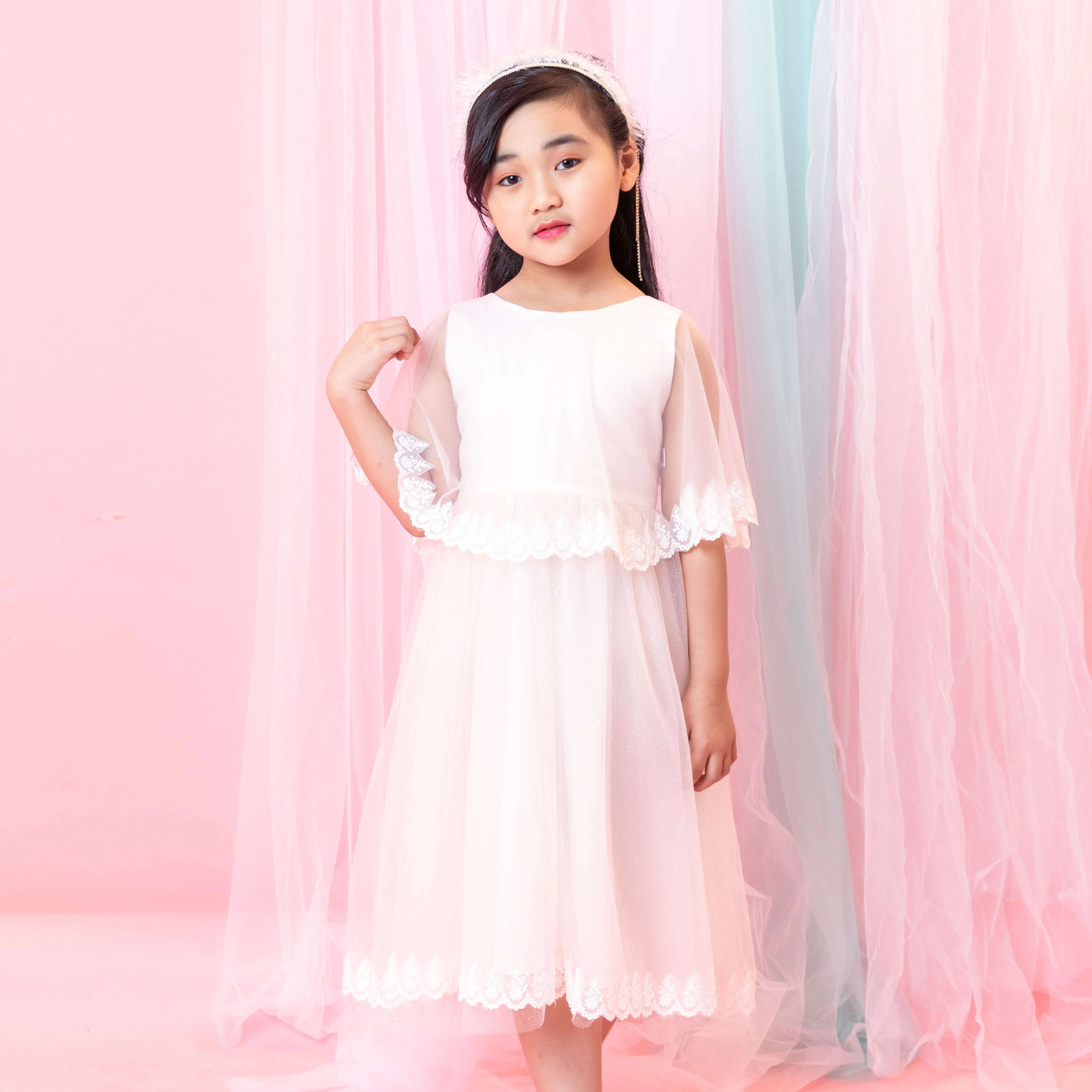  Платье принцессы для маленькой От 1 до 12 лет ручной работы девочек; Белое Бальное Королевский стиль платье малышей