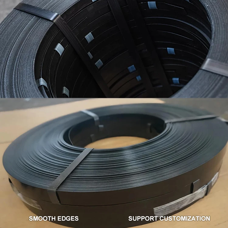 black painted steel strapping waxed metal strapping 450kgs per coil above 900Mpa steel strip regular duty packing band