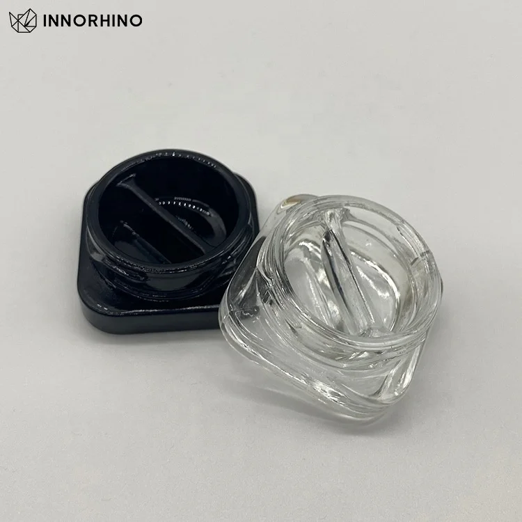 2 3 Way Divider Child Resistant Black Clear Glass Jar Container for Concentrate Solid Wax Kief