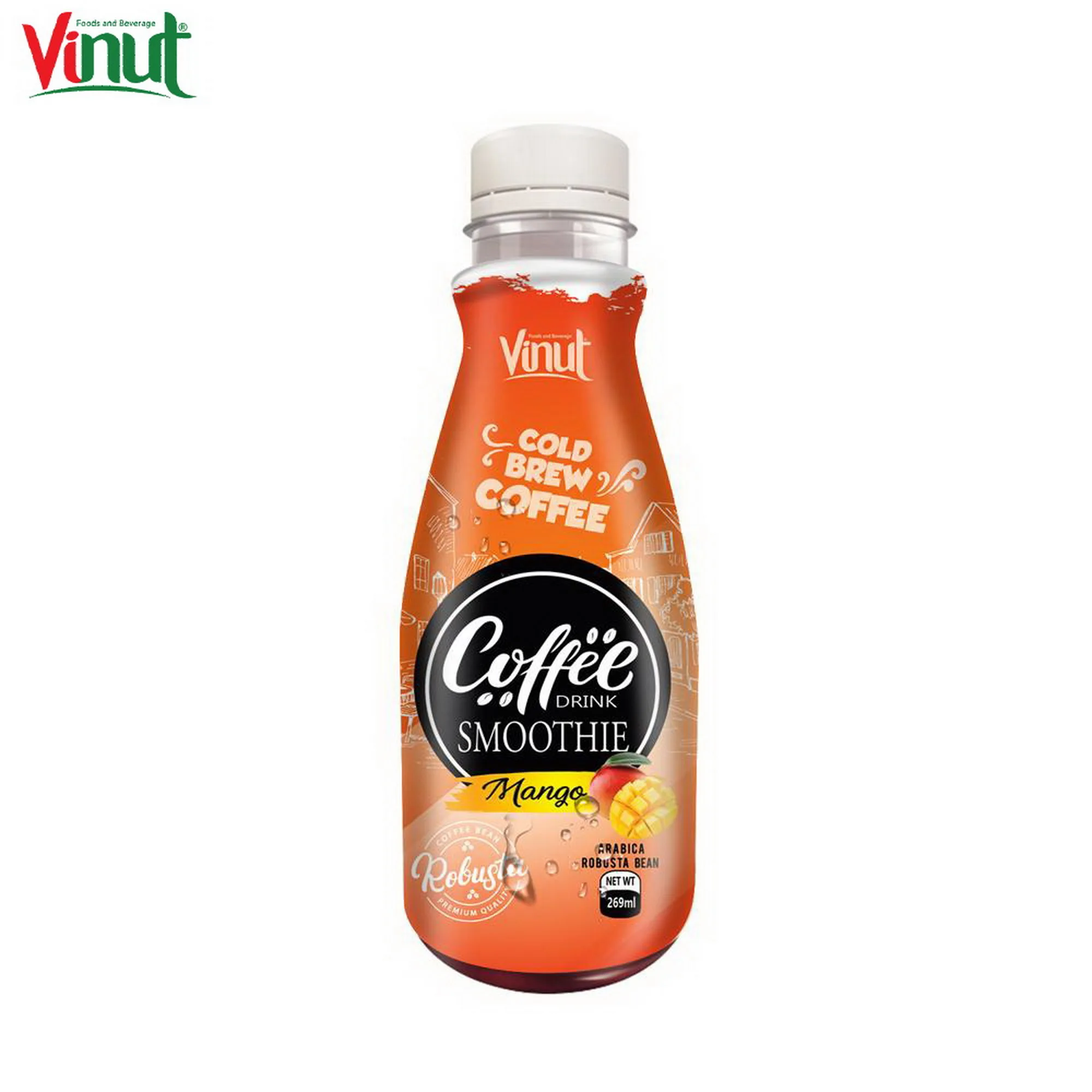 269ml VINUT Bottle White Cold Brew Coffee Drink - Free Sample, Low Calories, Private Label, Ready to Drink