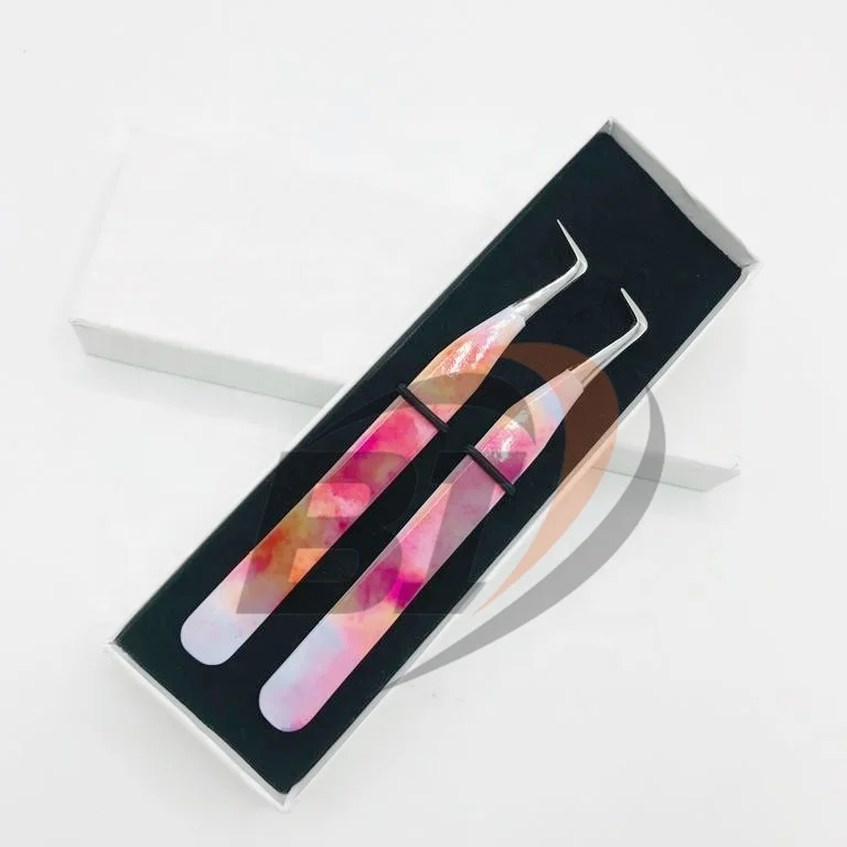 Custom Logo Slim Boot 90 Degree Sustainable Steel Eyelash Extension Tweezers Pointed Tip Type for Beauty Use