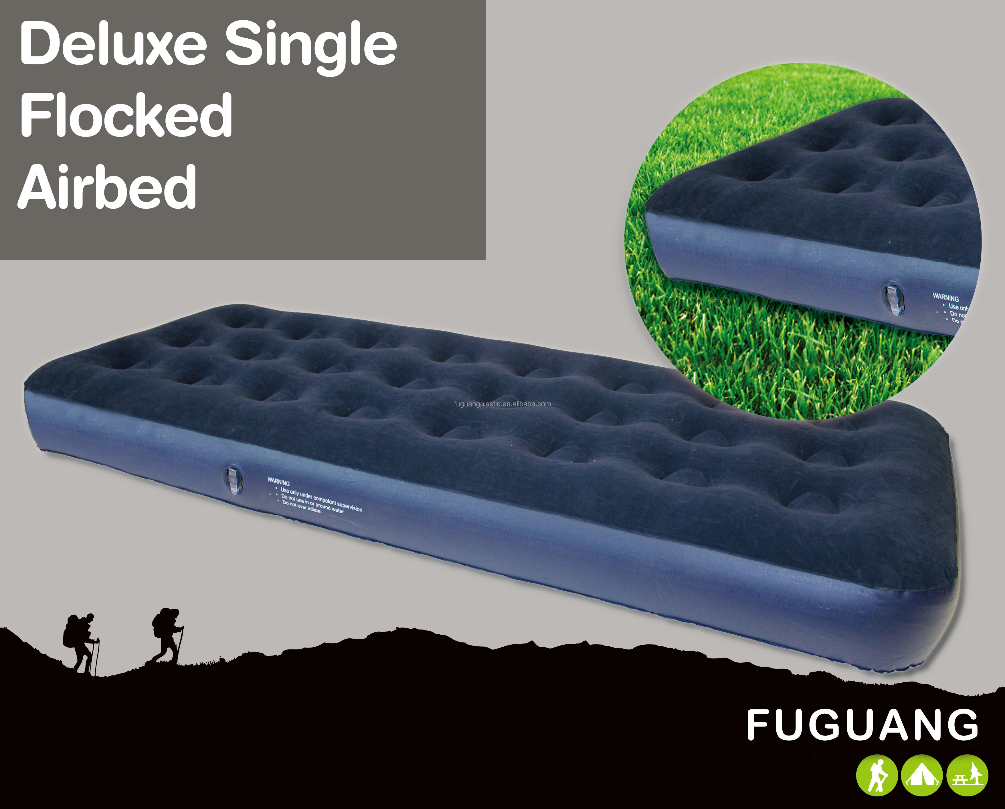 Deluxe Single Flocked Airbed for camping A, Blow up Bed, Camping air Mattress, Outdoor Air Mattress with 24 Coils Beam