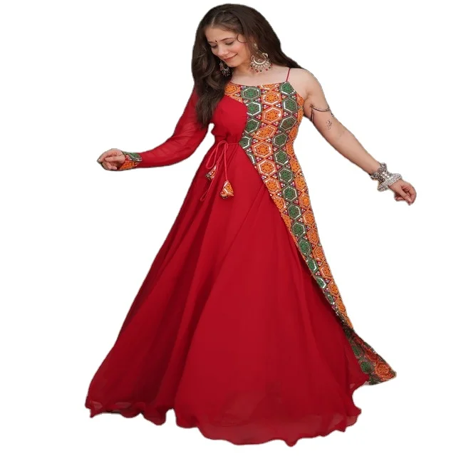 Новейшее модное платье Navratri дизайнерское вечернее Garba готовое к ношению красная окраска которая всегда выглядит красиво