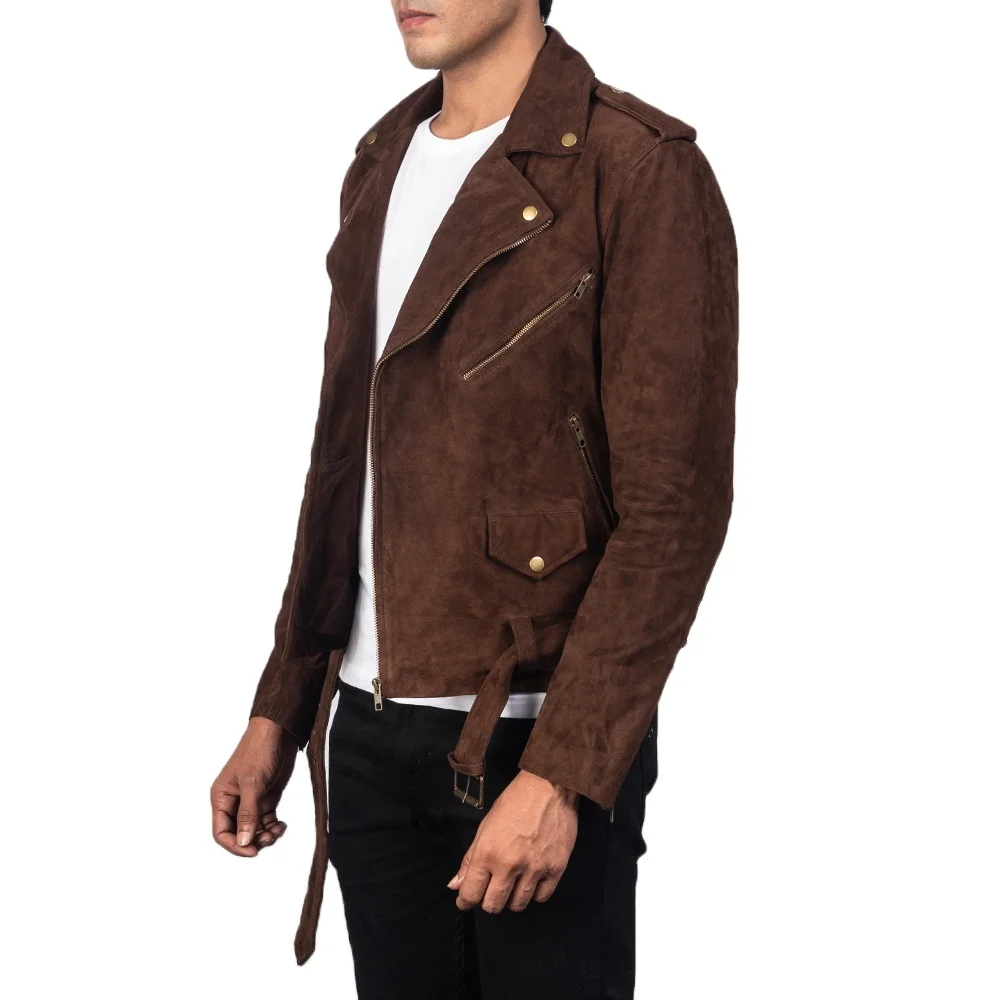 MENS MOTORCYCLE SUEDE LEATHER BIKER JACKET MOTOR BIKE GENUINE REAL LEATHER CASUAL STREET WEARS JACKET RACER CAFE JACKET