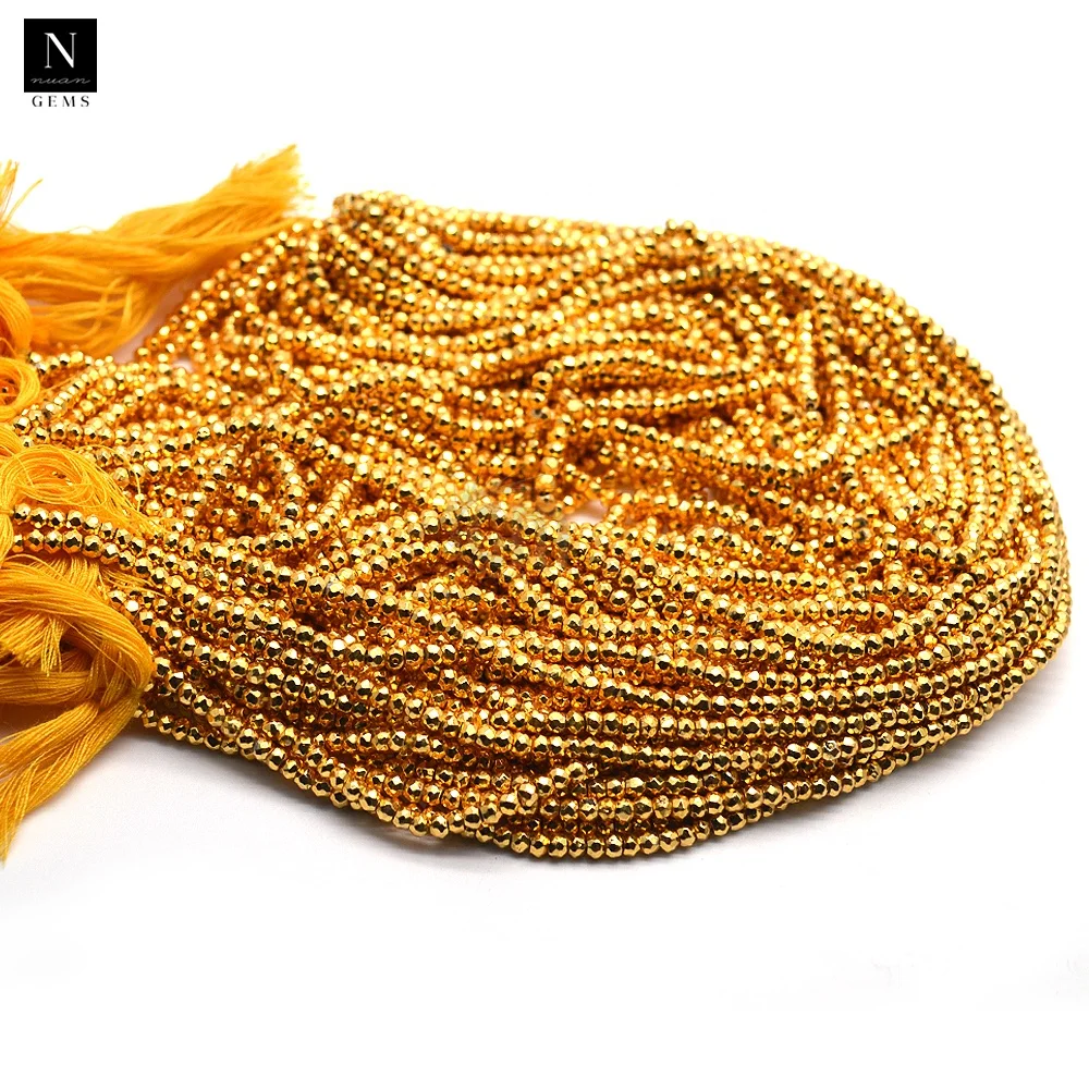 Genuine Natural Golden Pyrite Faceted Round Cut 3-4 MM Gemstones 13 Inch Strand Rondell Beads Strands Strings For Jewelry Making