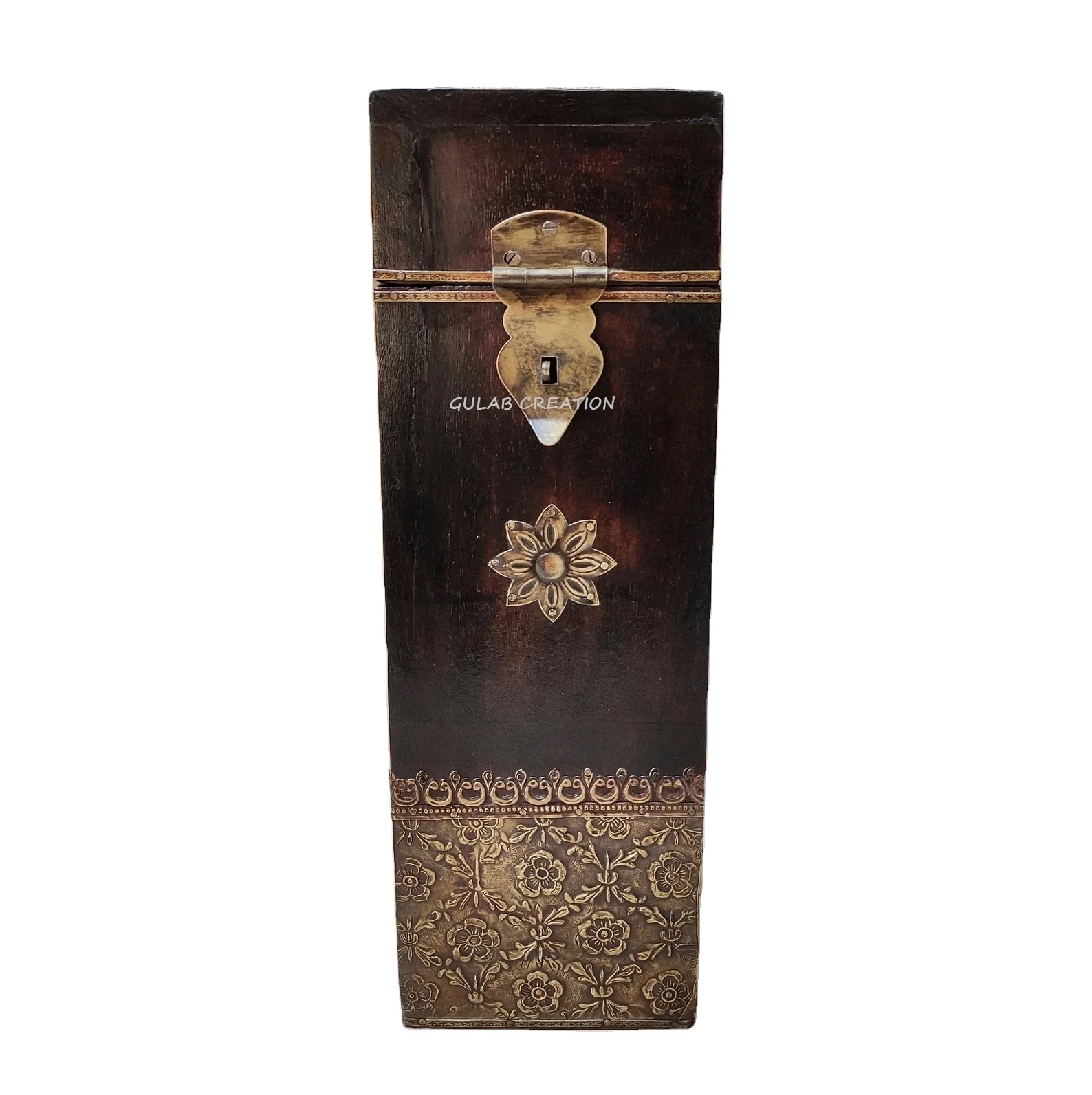 Wooden Wine Bottle Box Vintage Style Wood Handmade Brass Fitted Wine Bottle Box Decor By ZAMZAM IMPEX