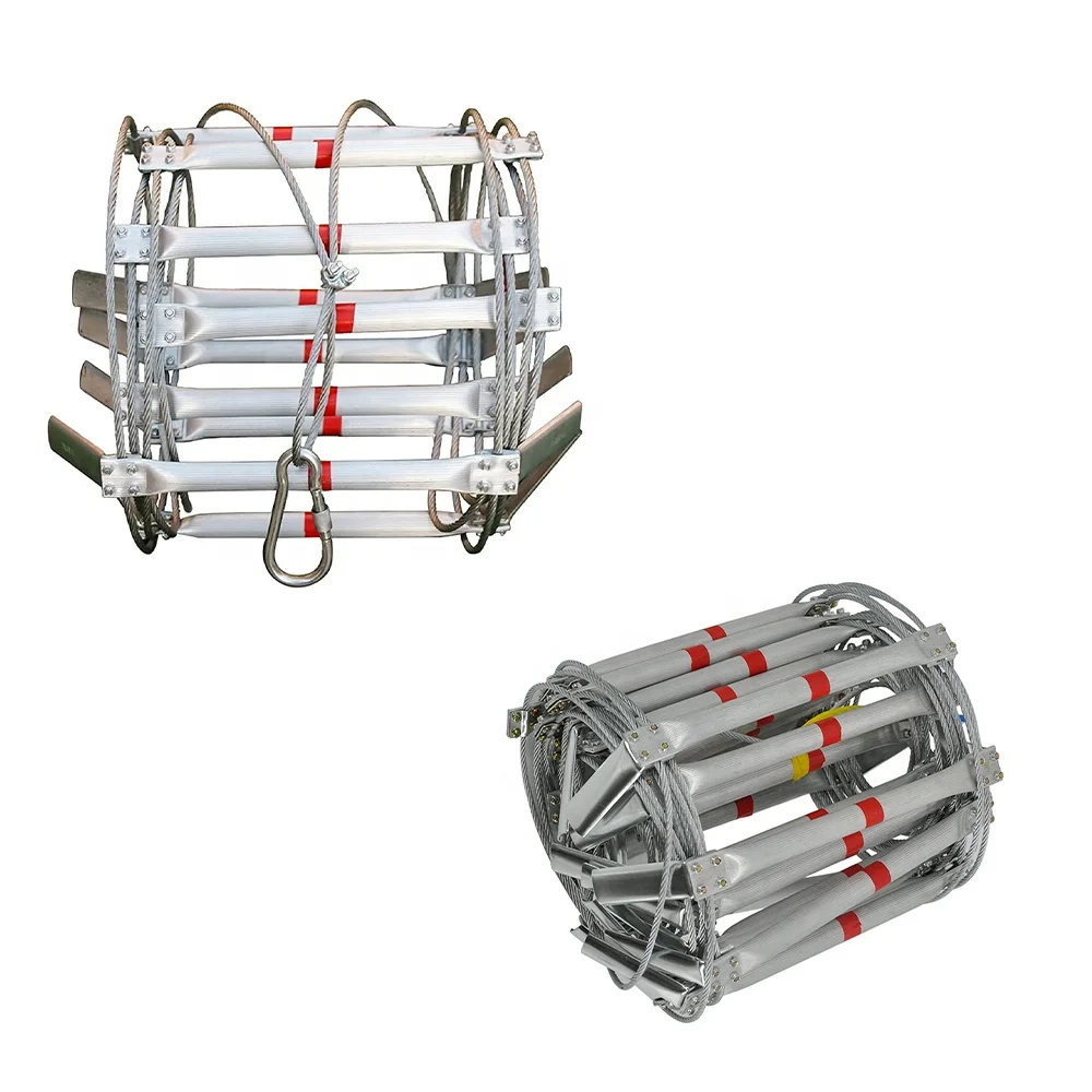 kkmark 10m 15m 20m 25m Folding Altitude Work Safety Aluminum alloy Fireproof steel wire rope ladder for self climbing truss