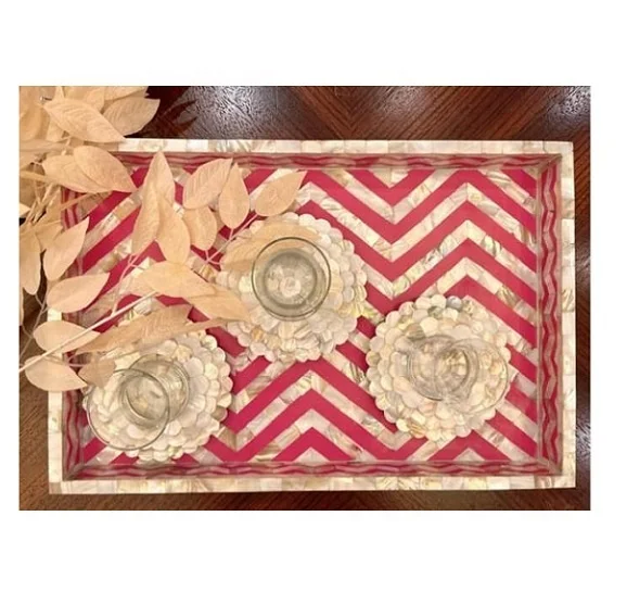 Wholesale 2 Pcs Set Rectangular Natural Buffalo Horn Epoxy Resin Inlay Serving Tray Home Decor Tray by Quality Handicrafts