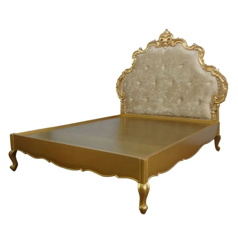 Каркас кровати из массива дерева ручной работы с мягкой обивкой изголовья бархатной ткани для мебели спальни и