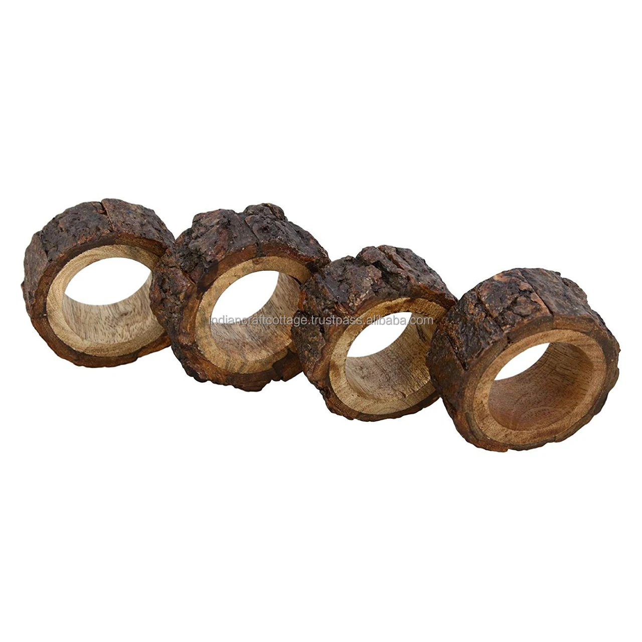 Wooden shell bark napkin ring for table decoration mango wood from india by INDIAN CRAFT COTTAGE