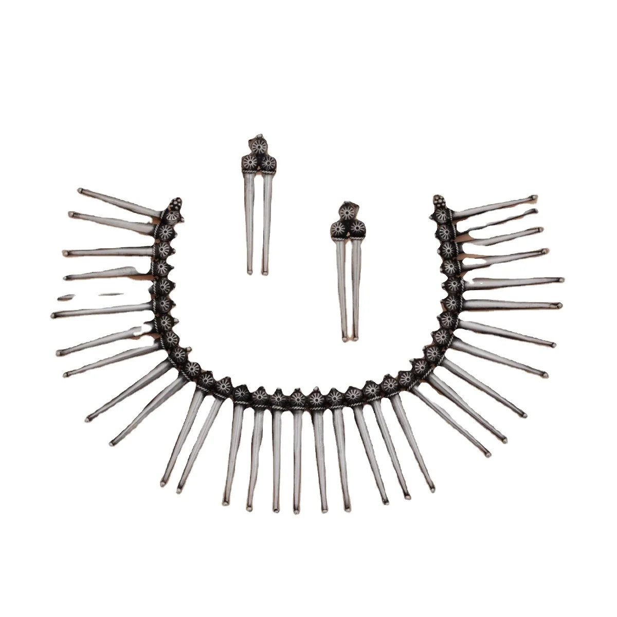 Best Tribal Necklace and Matching Earring Set Choker Vintage Collar Bone Oxidised Necklace Handmade in Sterling Silver for Wome