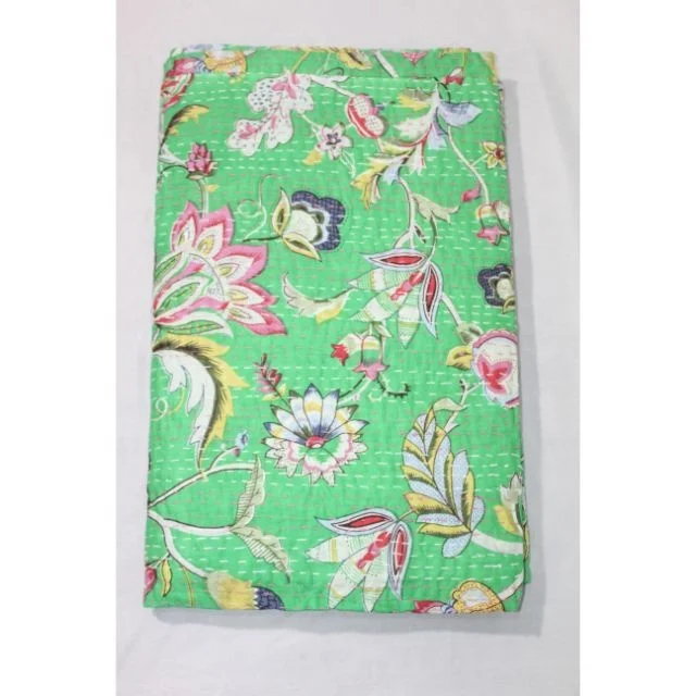 Bedding Bed cover Throw Floral Printed Queen Size Multi Color Wholesale Handmade Bedspread 90x108 inches 100%Cotton Kantha Quilt