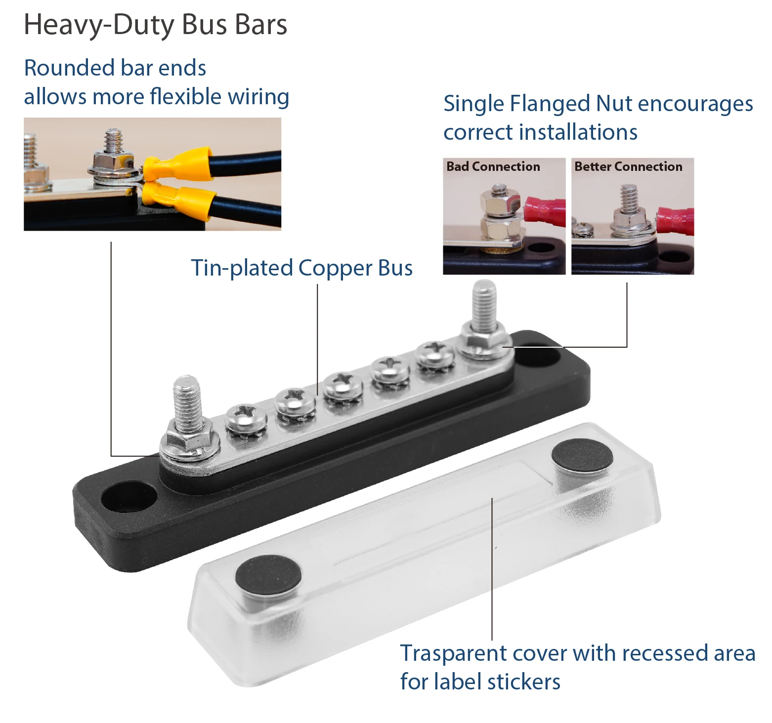 YIS Marine heavy duty bus bar 150A imperial threading