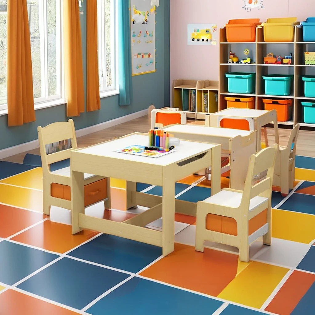 Wholesale Montessori Sensory Table Set Wood Kids Table Chair with White Board Blackboard 3-in-1 Activity Study Table Toddlers