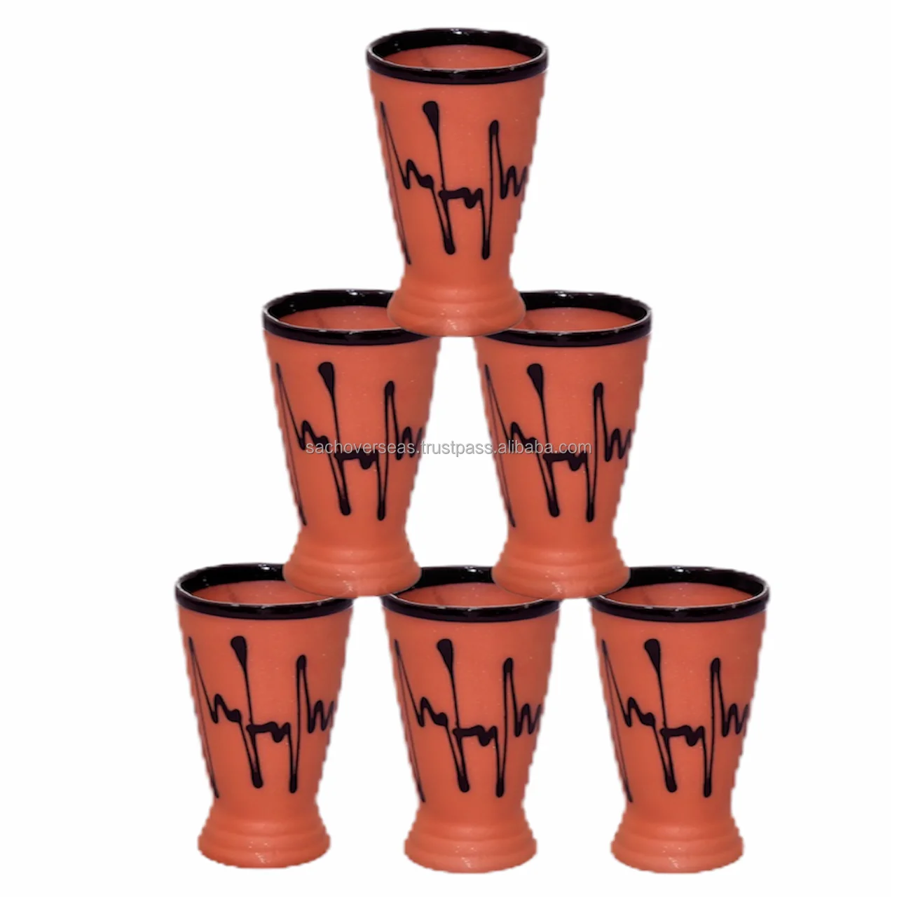 Handmade Pack of 6 250 ML Organic Clay Glasses , Clay Glass for Drinking Water, Tea, Lassi, Beer