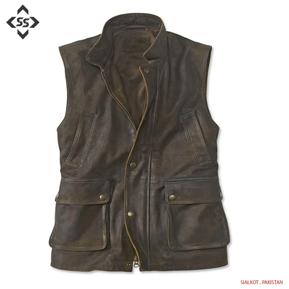 mesh vest pocket Motorcycle Leather Vest Men Spring New Fashion Punk Sleeveless Jacket V Neck Plus Size Waistcoats