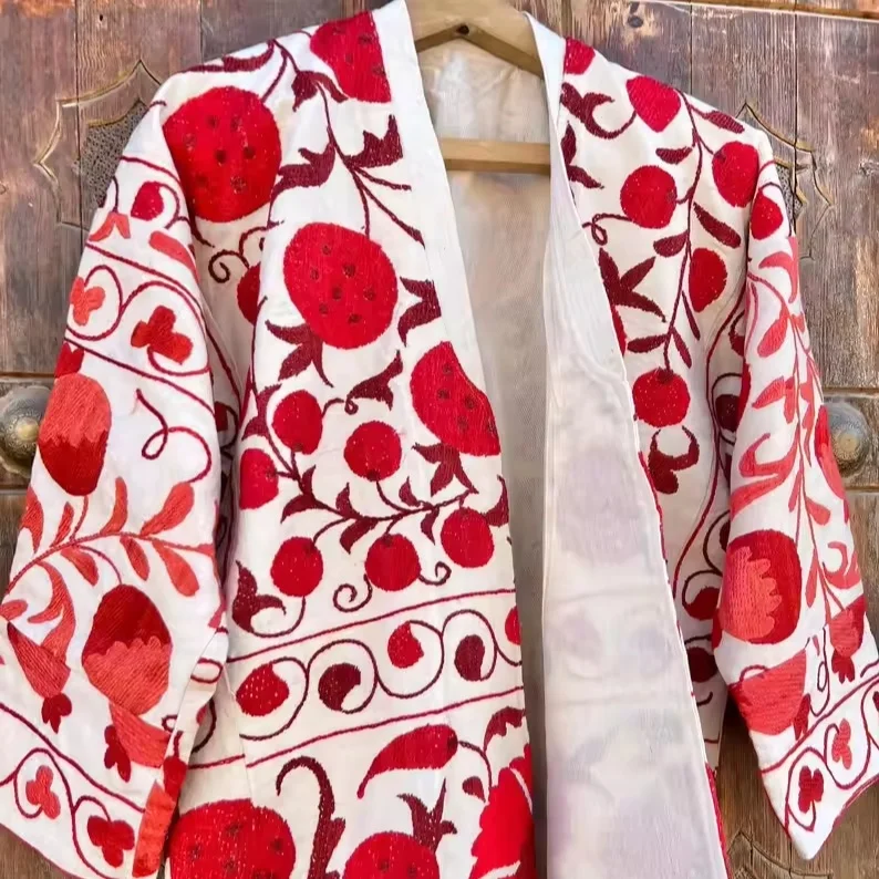 WHITE color sujanji  jacket short sujani jackets for womens beautiful design made india