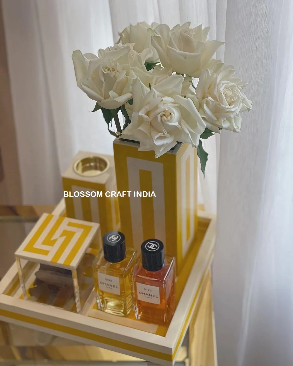 Hand Crafted Mother of Pearl inlay Tray vase Bone inlay Burner & Acrylic box multi colors for Gift